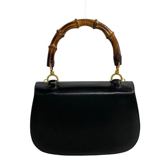 GUCCI Black Leather Bamboo Tote Bag - Picture 4 of 9